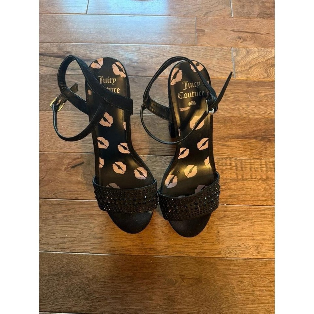 Women's Juicy Couture Trice Embellished Ankle Strap Sandal Heels Black, Size 8.5
